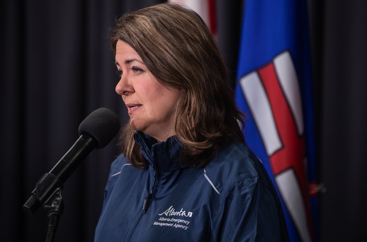 Alberta Premier Danielle Smith gives an update on the wildfire situation in Alberta on Monday May 8, 2023.